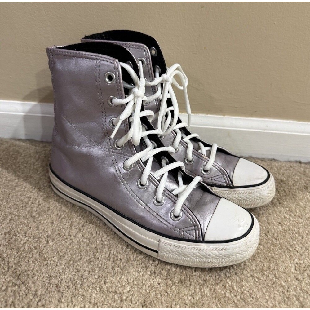 Converse Slouchy Hi Metallic Silver Purple Back Tie High Top Women’s 6 Shoes